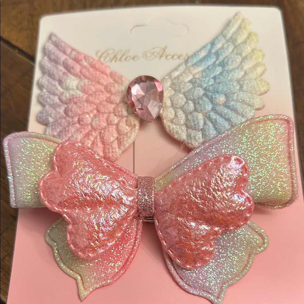 Pink and White Glitter Hair Bow